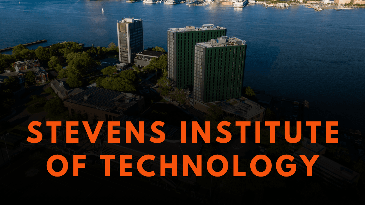 A scenic view of the Stevens Institute of Technology campus with the New York City skyline, a top choice for an MS in Computer Engineering for Spring 2026.
